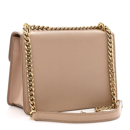Prada Saffiano Soft Calfskin Metal Triangle Logo Envelope Chain Shoulder Bag Cammeo 3 of 9
