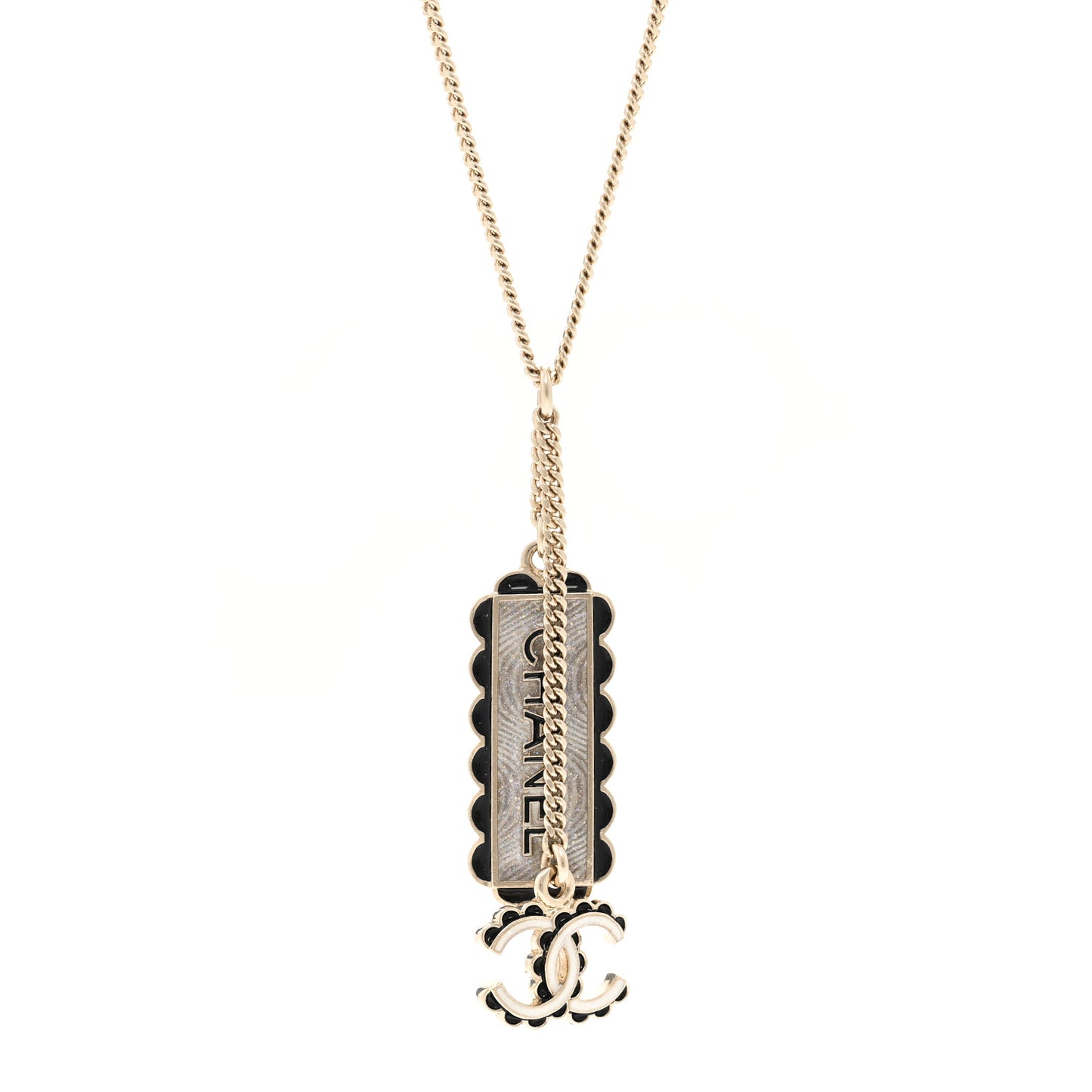 Enamel CC Logo Necklace Gold Black White