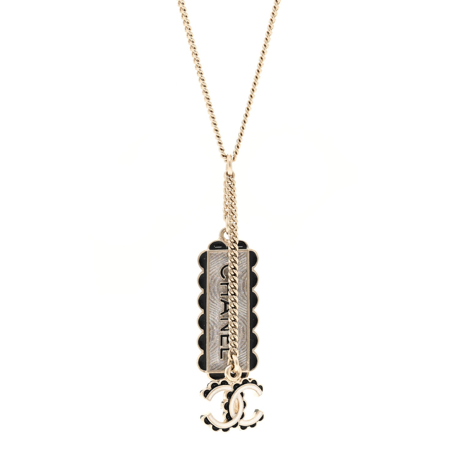 Chanel Enamel CC Logo Necklace Gold Black White 4 of 6