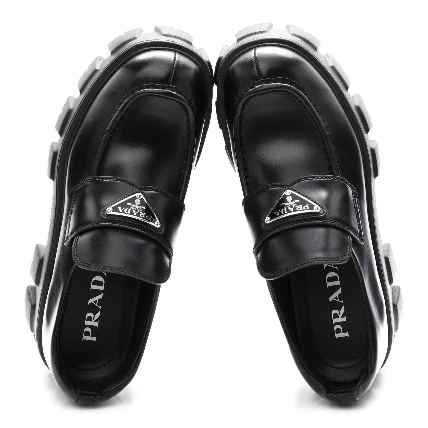 Prada Spazzolato Rois Metal Triangle Logo Monolith 55mm Loafers 37 Black 2 of 9