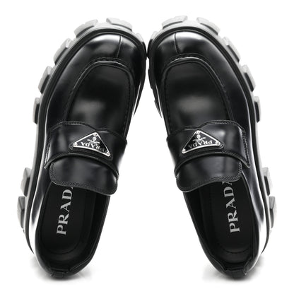Prada Spazzolato Rois Metal Triangle Logo Monolith 55mm Loafers 37 Black 2 of 9