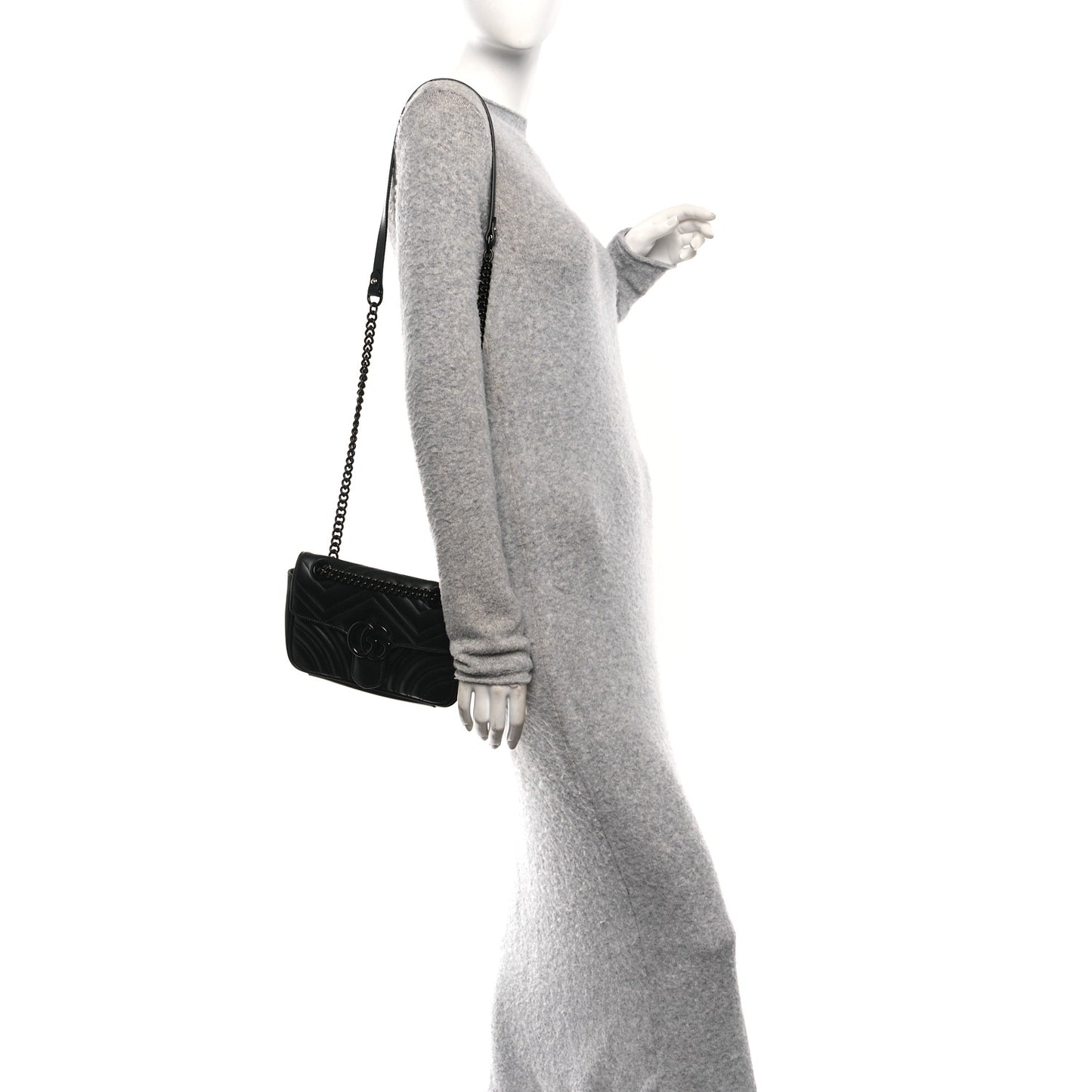 Calfskin Matelasse Monochrome Mini GG Marmont Shoulder Bag Black