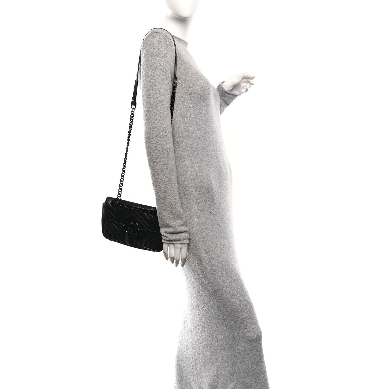 Gucci Calfskin Matelasse Monochrome Mini GG Marmont Shoulder Bag Black 2 of 10
