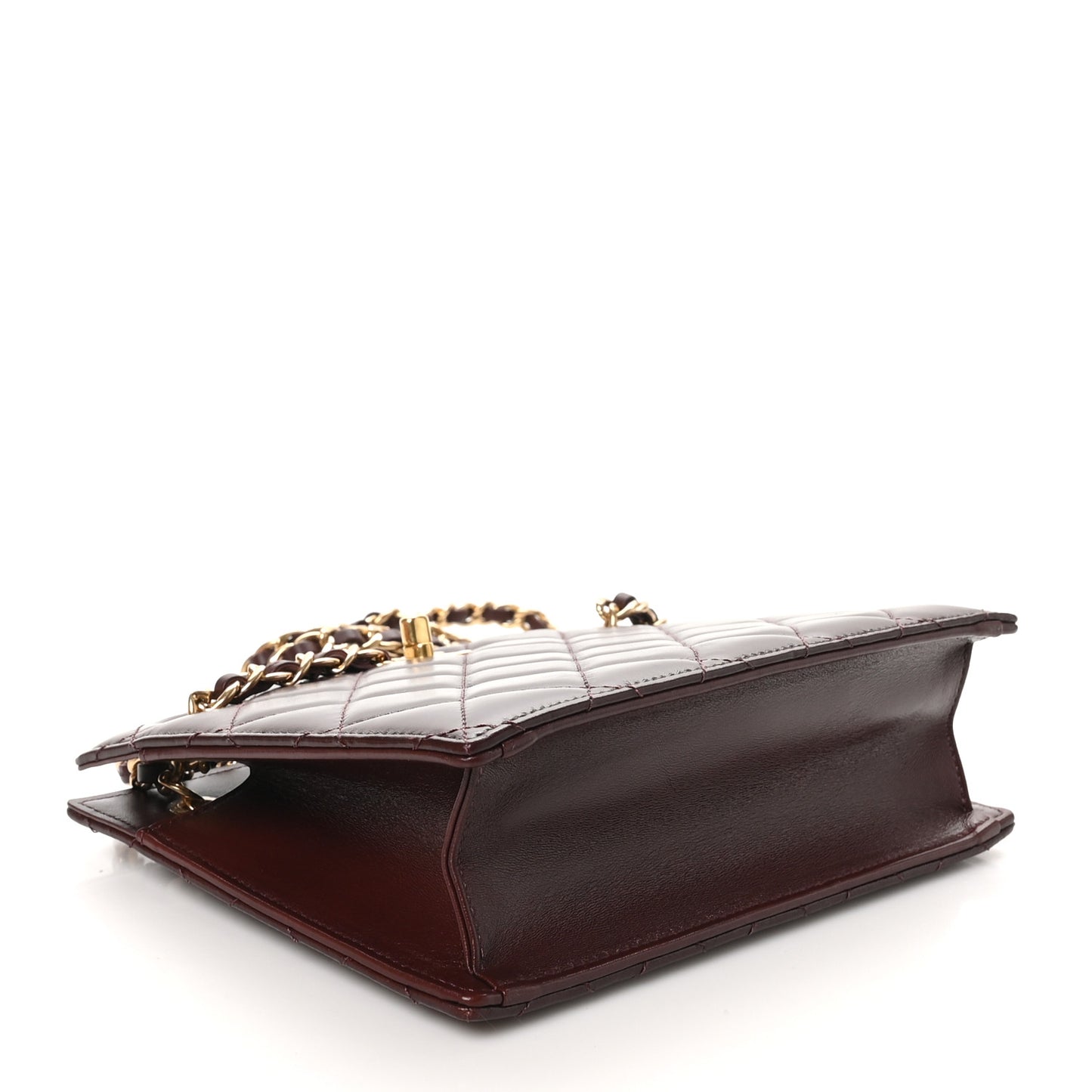 Shiny Calfskin Quilted Small Shopping Bag Burgundy