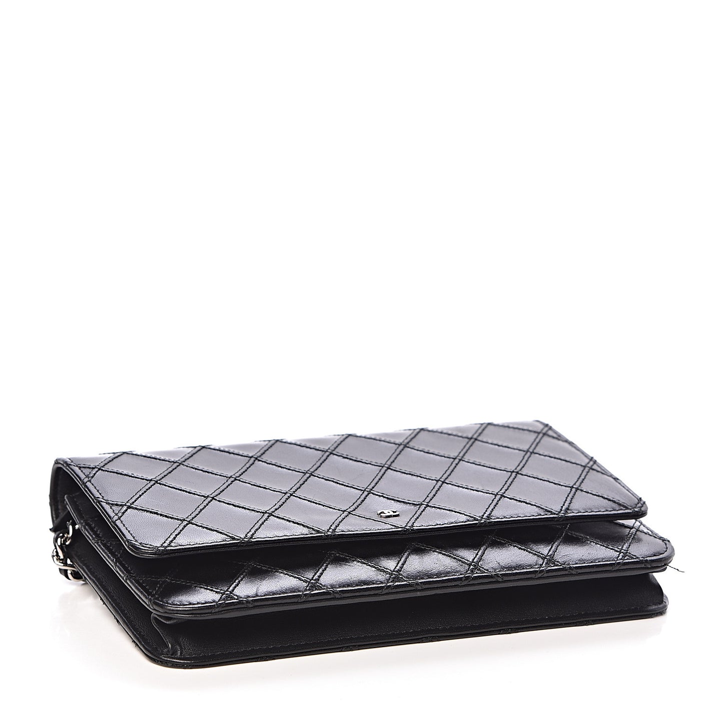 Lambskin Diamond Stitched Wallet On Chain WOC Black