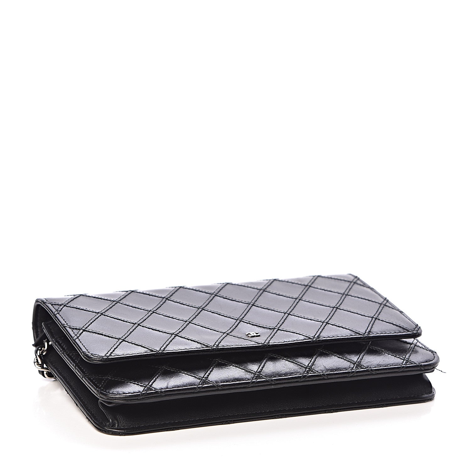 Chanel Lambskin Diamond Stitched Wallet On Chain WOC Black 4 of 12