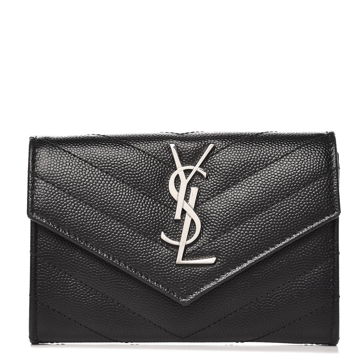 Grain De Poudre Matelasse Chevron Small Monogram Envelope Wallet Black