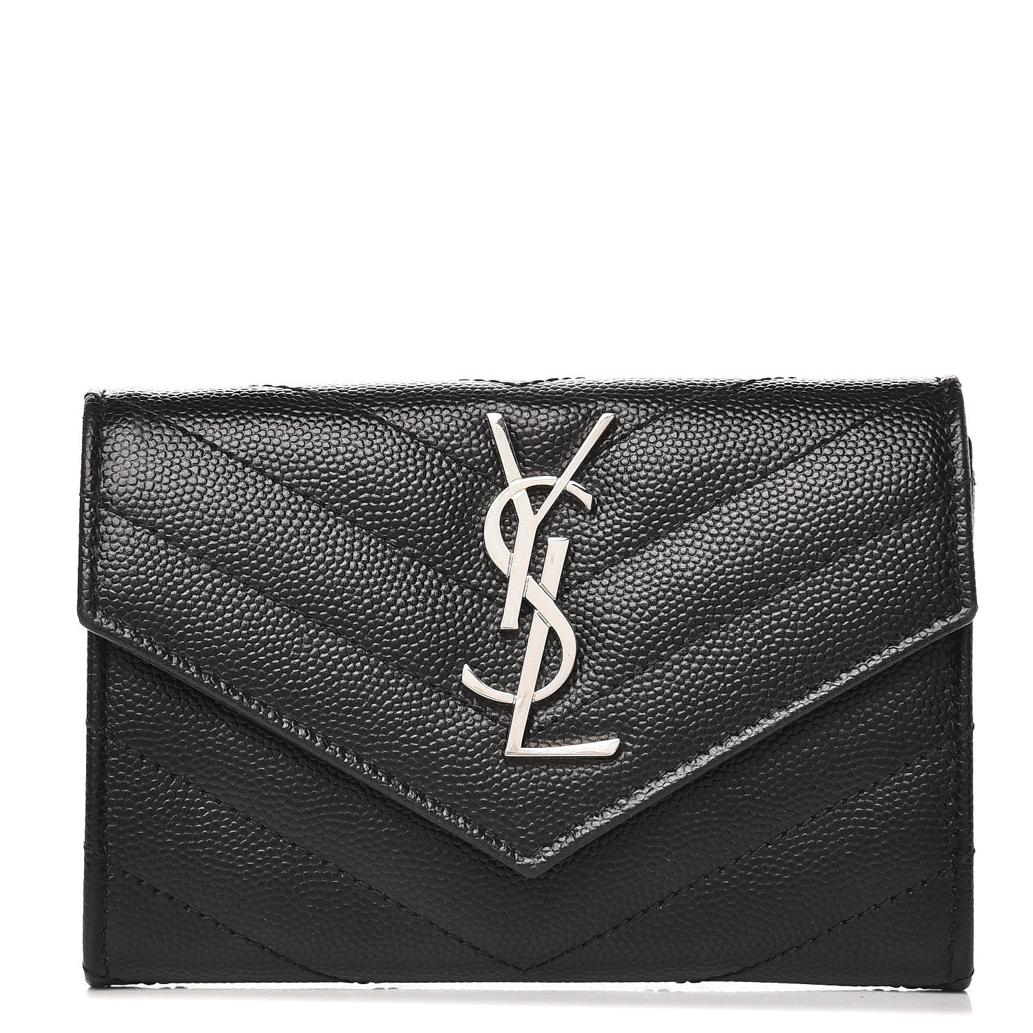 Saint Laurent Grain De Poudre Matelasse Chevron Small Monogram Envelope Wallet Black 1 of 7
