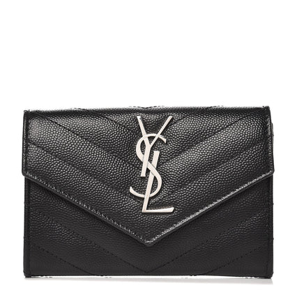 Saint Laurent Grain De Poudre Matelasse Chevron Small Monogram Envelope Wallet Black 1 of 7