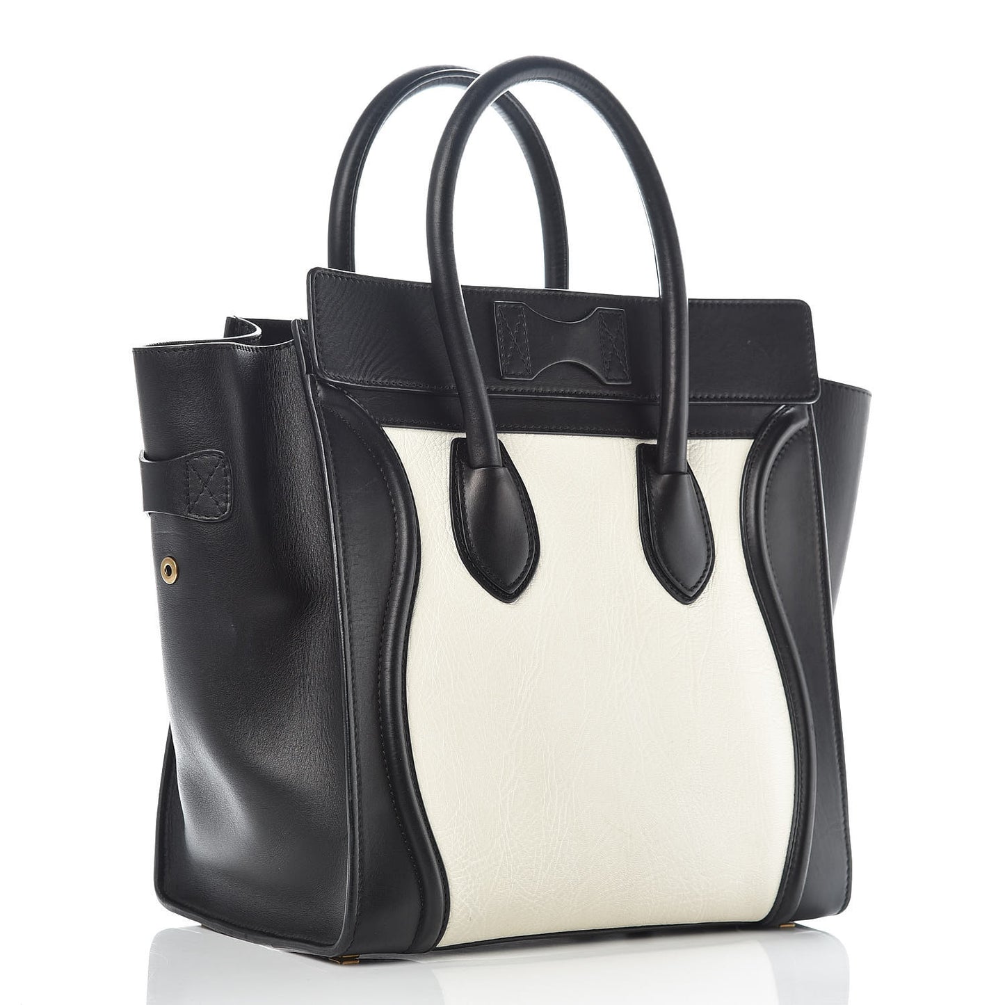 Smooth Calfskin Shrunken Lambskin Mini Bi-Color Luggage Black White