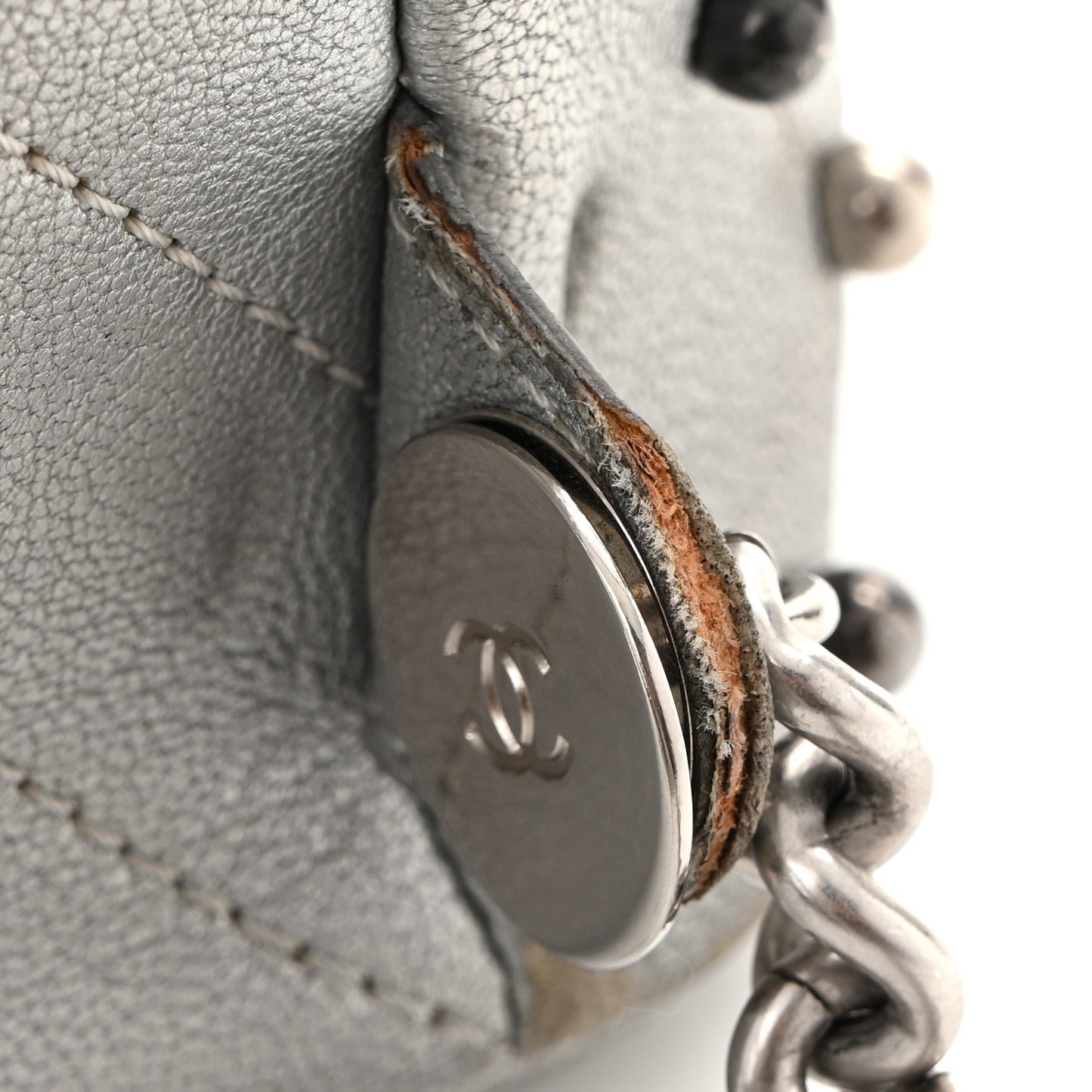 Metallic Lambskin Chevron Quilted Studded Stud Wars Backpack Silver