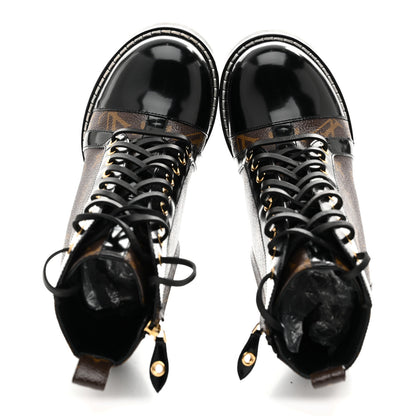 Louis Vuitton Patent Calfskin Monogram Star Trail Ankle Boots 38 Black 2 of 9