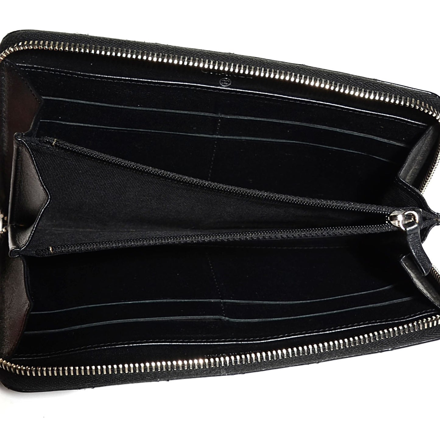 Patent Calfskin Quilted Large Gusset Zip Around Wallet Black