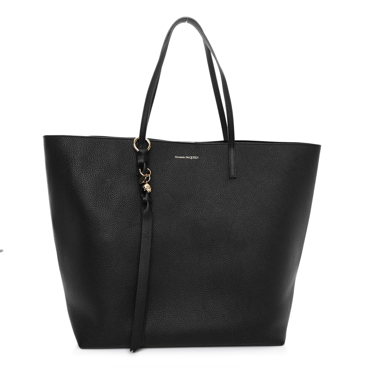 Grained Calfskin Skull Open Shopper Tote Black
