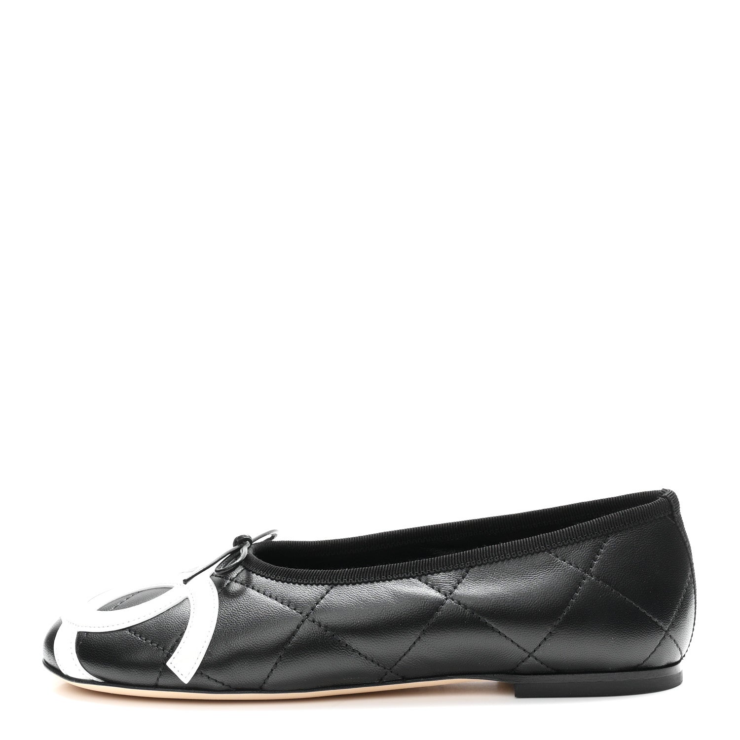 Chanel Lambskin Quilted CC Cambon Ballet Flats 38.5 Black White 1 of 10