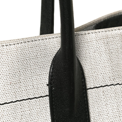 Saint Laurent Linen Calfskin Rive Gauche North South Tote White Black 13 of 15
