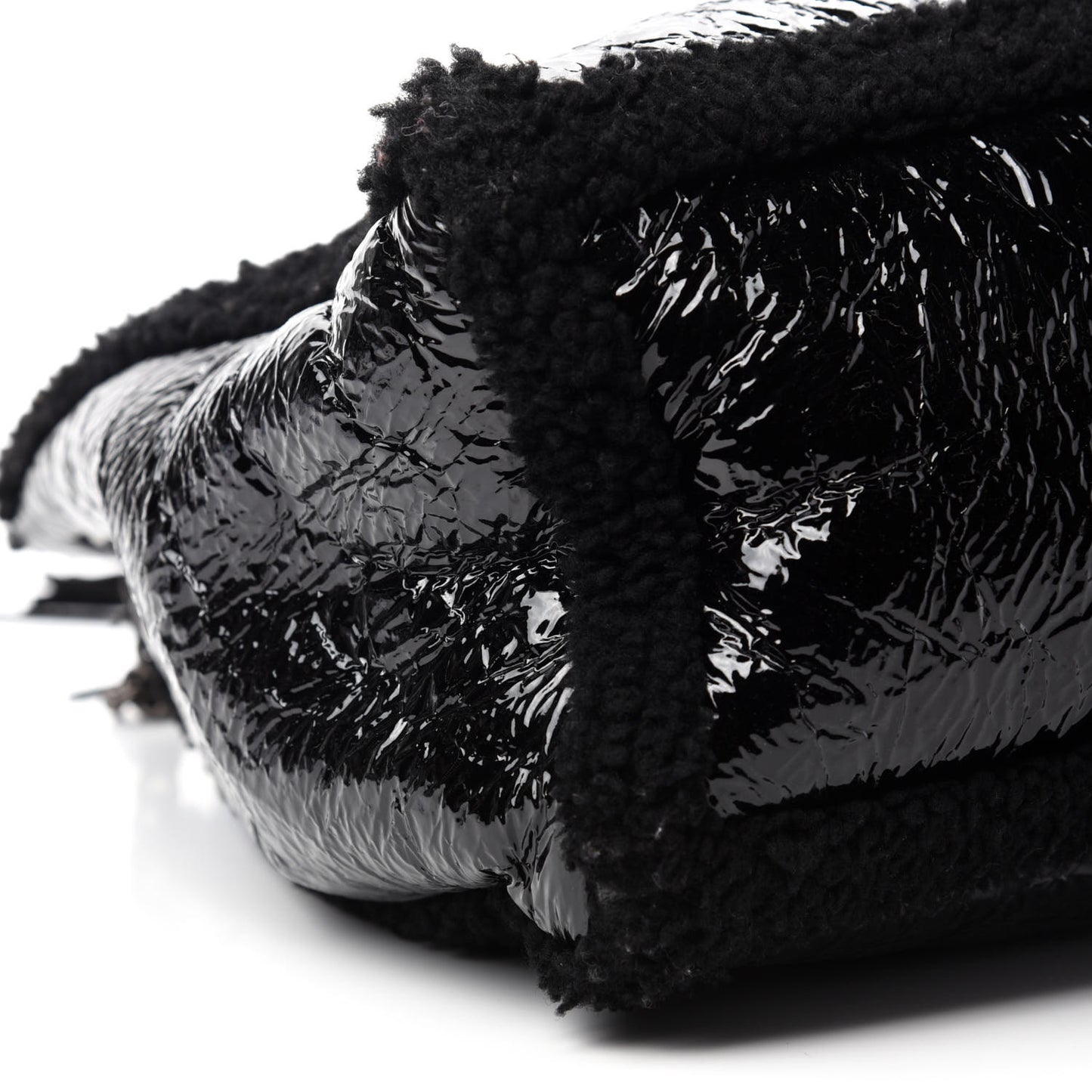 Patent Shearling Large Soho Chain Shoulder Bag Black