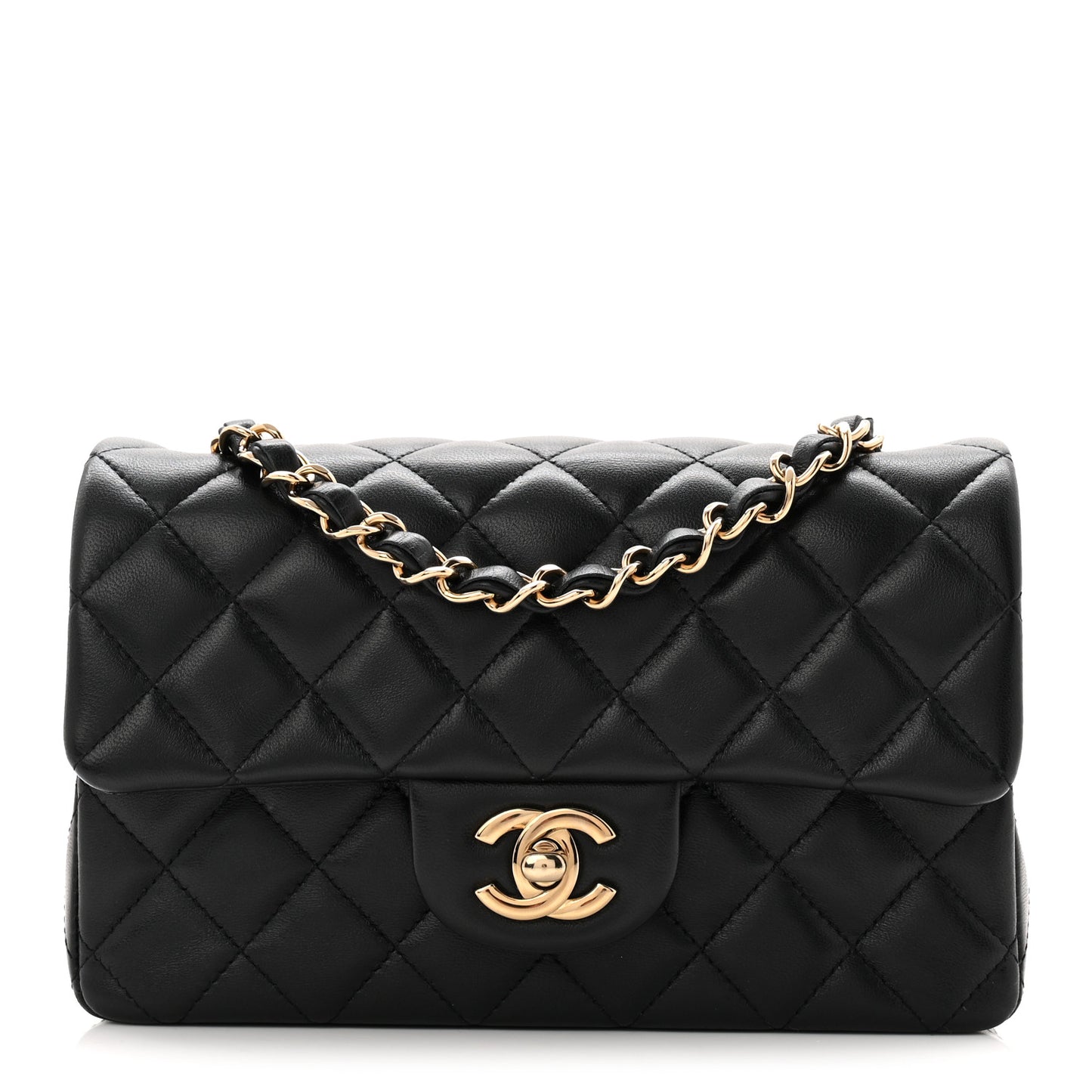 Lambskin Quilted Mini Rectangular Flap Black