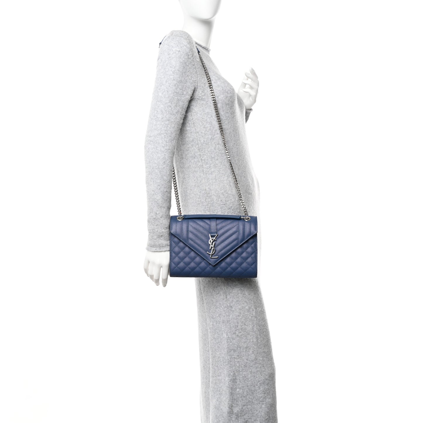 Grain De Poudre Textured Mixed Matelasse Triquilt Medium Monogram Satchel Deep Marine