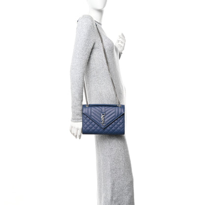 Saint Laurent Grain De Poudre Textured Mixed Matelasse Triquilt Medium Monogram Satchel Deep Marine 2 of 12