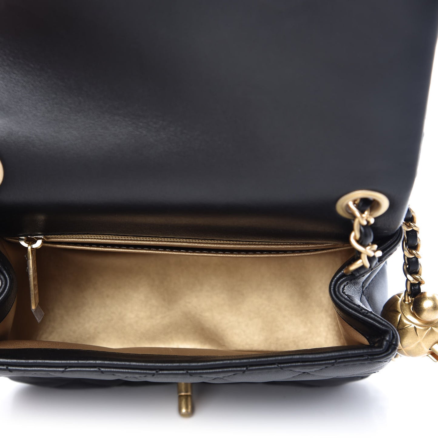Lambskin Quilted Mini Pearl Crush Flap Black