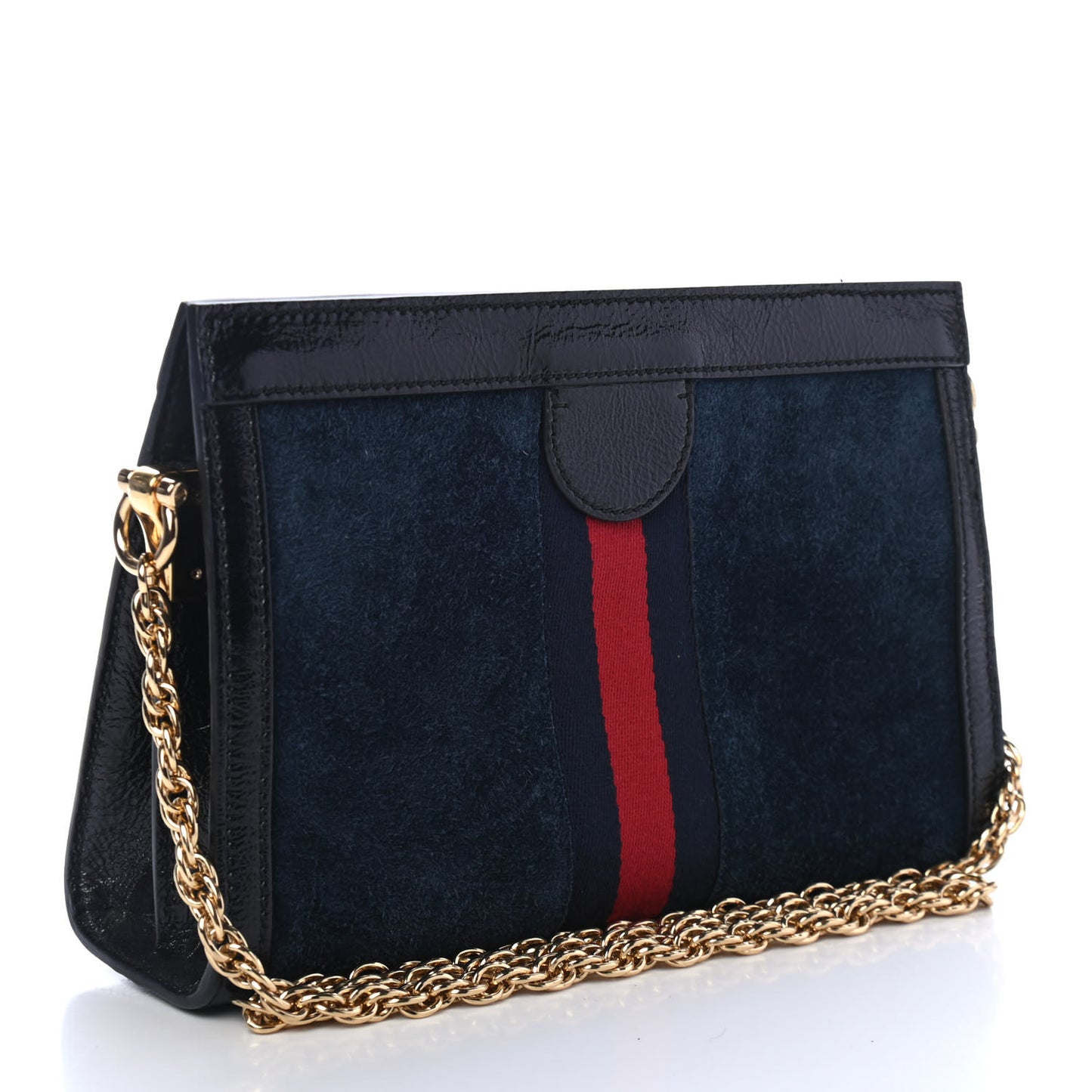 Suede Patent Web Small Ophidia Chain Shoulder Bag Blue Black