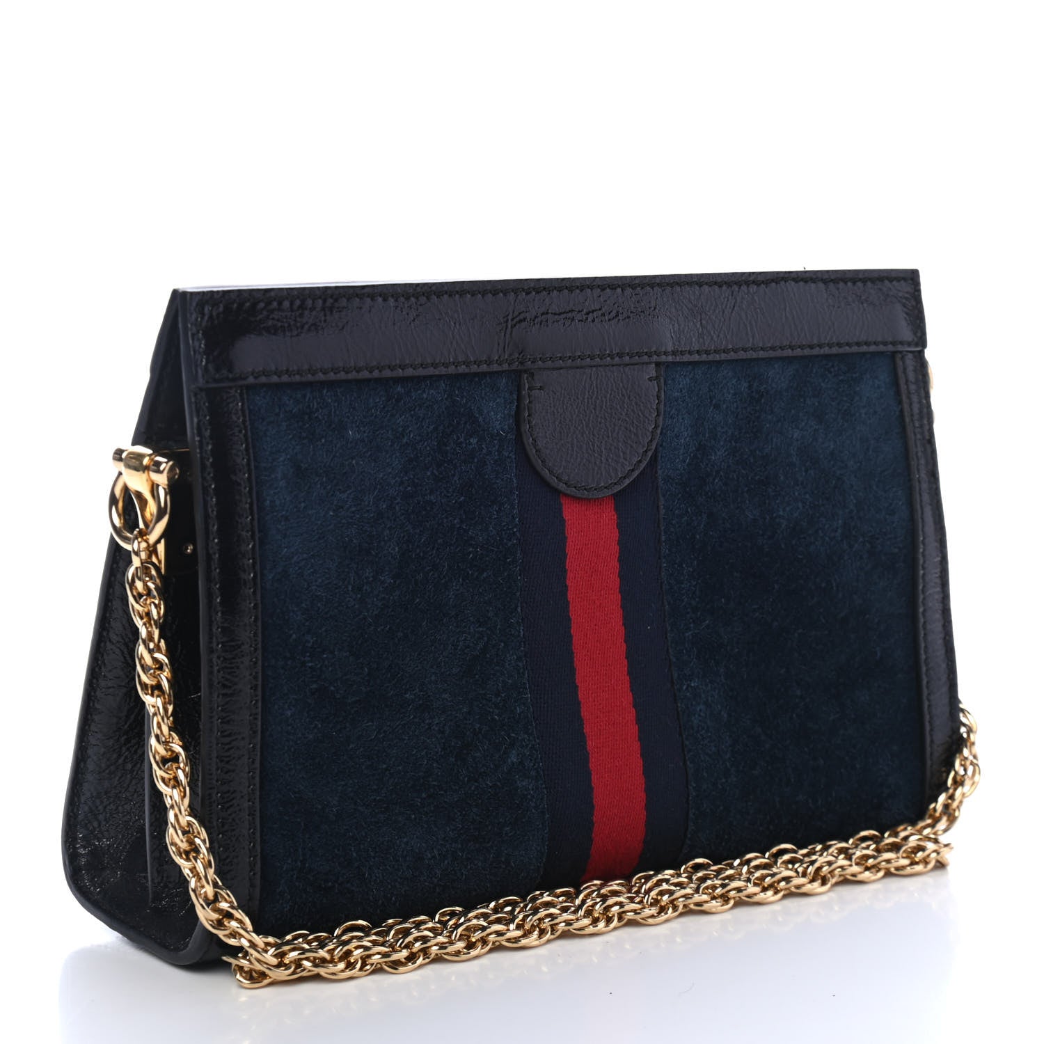 Gucci Suede Patent Web Small Ophidia Chain Shoulder Bag Blue Black 2 of 4