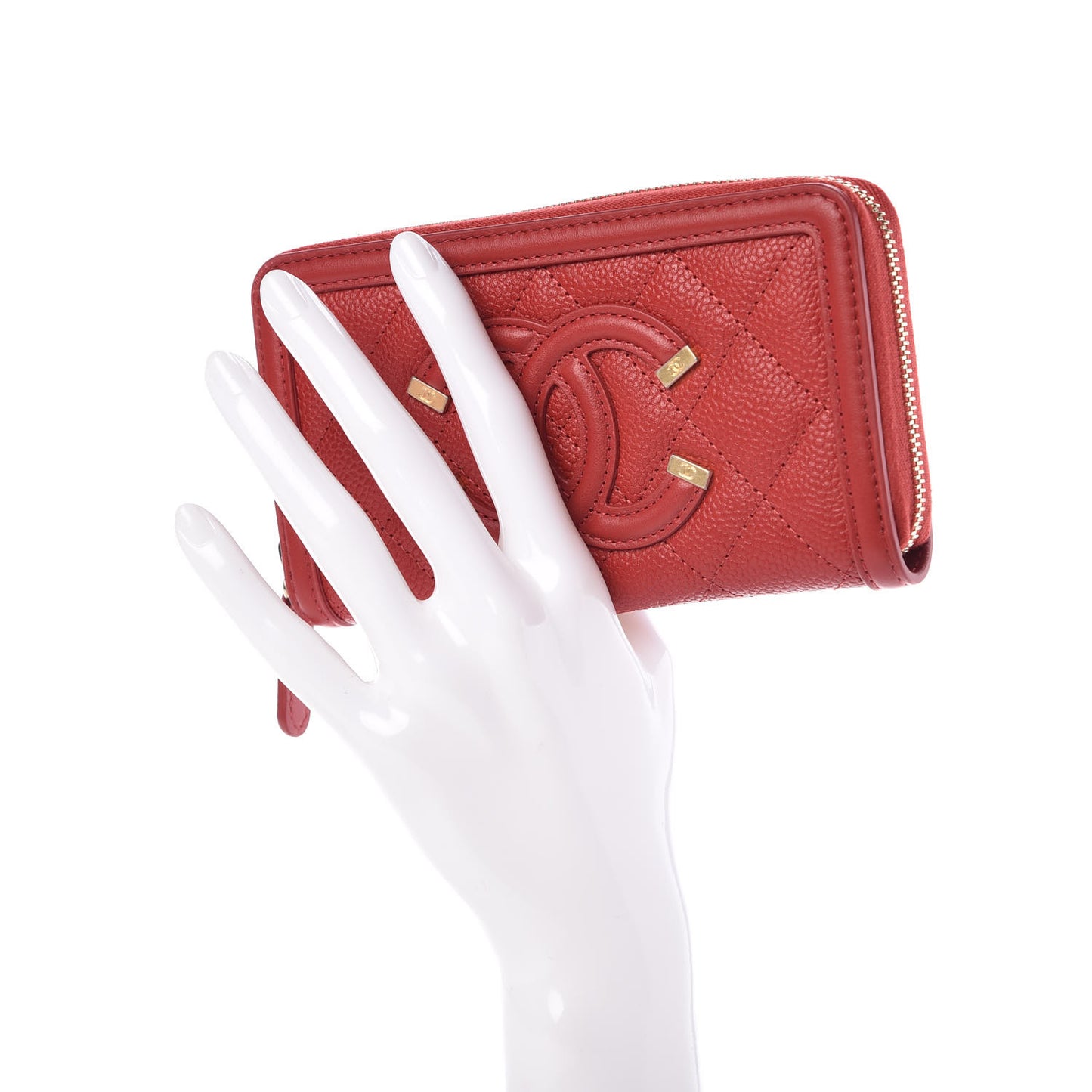 Caviar Quilted Medium Filigree Zip Around Wallet Dark Red