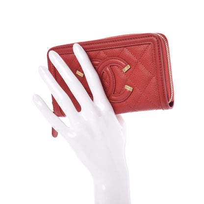 Chanel Caviar Quilted Medium Filigree Zip Around Wallet Dark Red 2 of 7