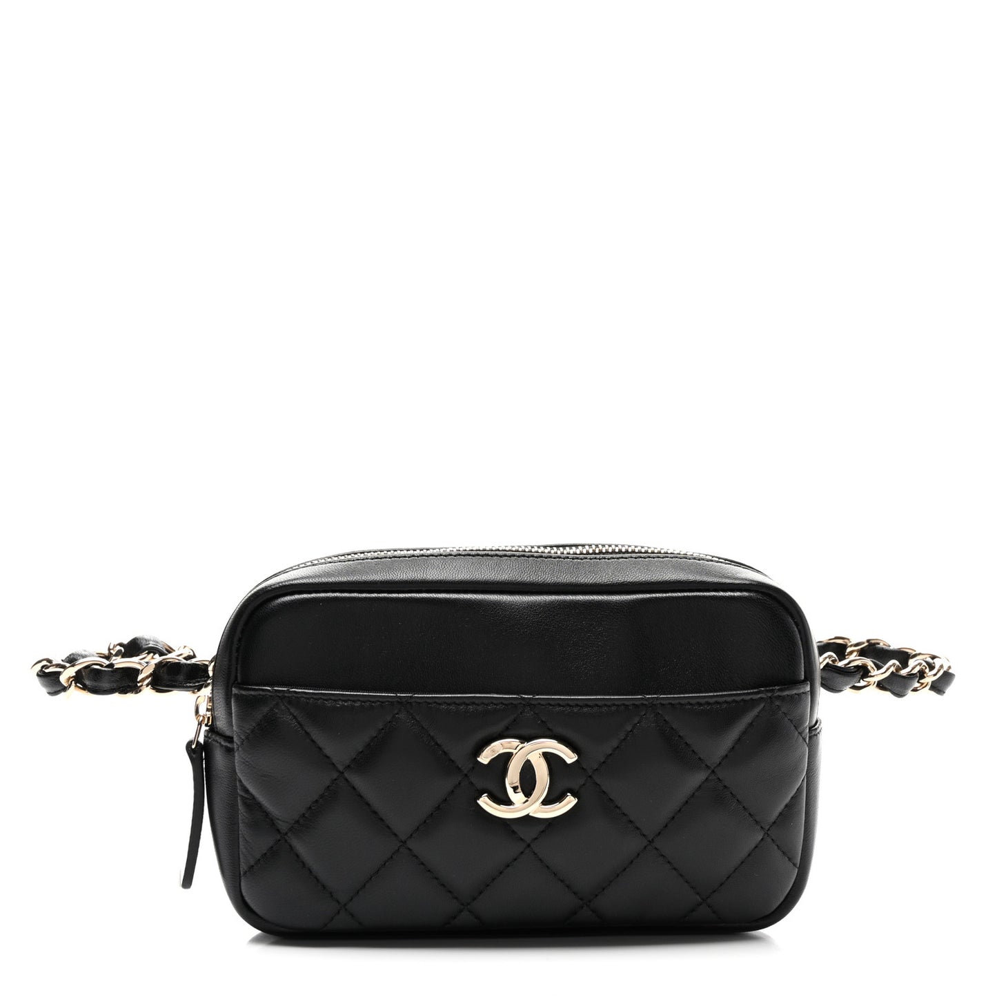 Lambskin Quilted Waist Bag With Pouch Black