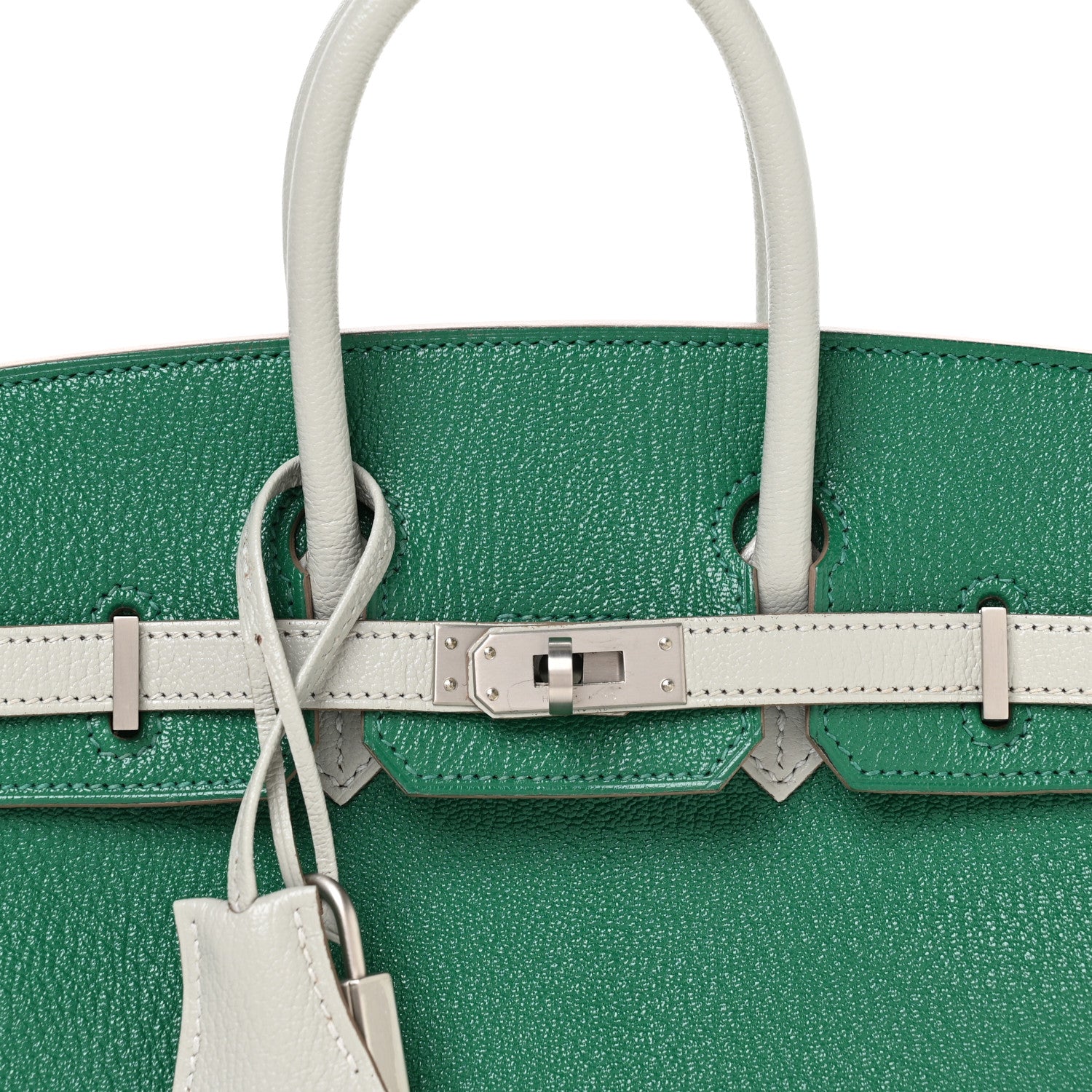 Hermes Chevre Mysore Horseshoe Birkin 25 Vert Vertigo Gris Perle