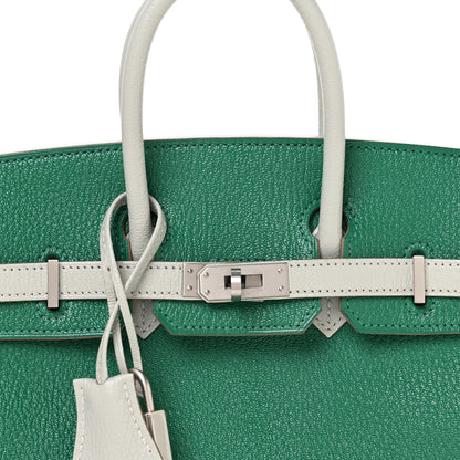 Hermes Chevre Mysore Horseshoe Birkin 25 Vert Vertigo Gris Perle 8 of 11