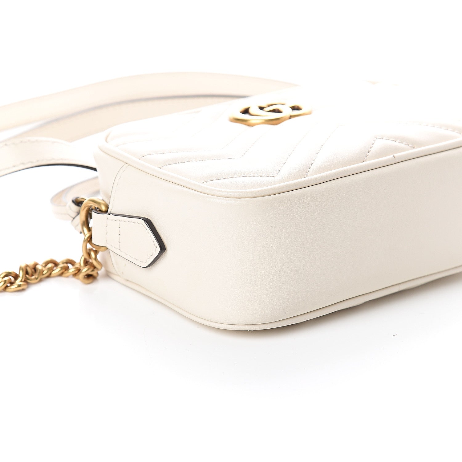 Gucci Calfskin Matelasse Mini GG Marmont Chain Shoulder Bag White 7 of 8