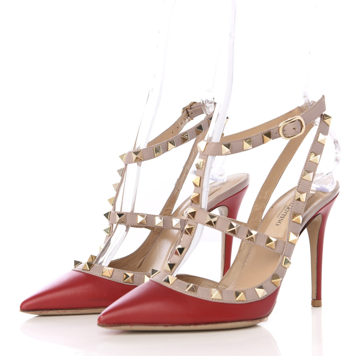 Valentino Garavani Nappa Rockstud Ankle Strap Pumps 35 Rosso Poudre 2 of 8