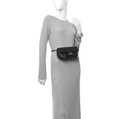 Calfskin Quilted CC Uniform Flap Belt Bag Black
