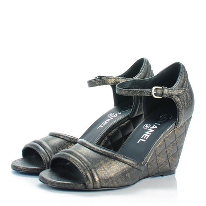 Chanel Fantasy Lambskin Quilted Wedge Sandals 38 Black Gold 3 of 8