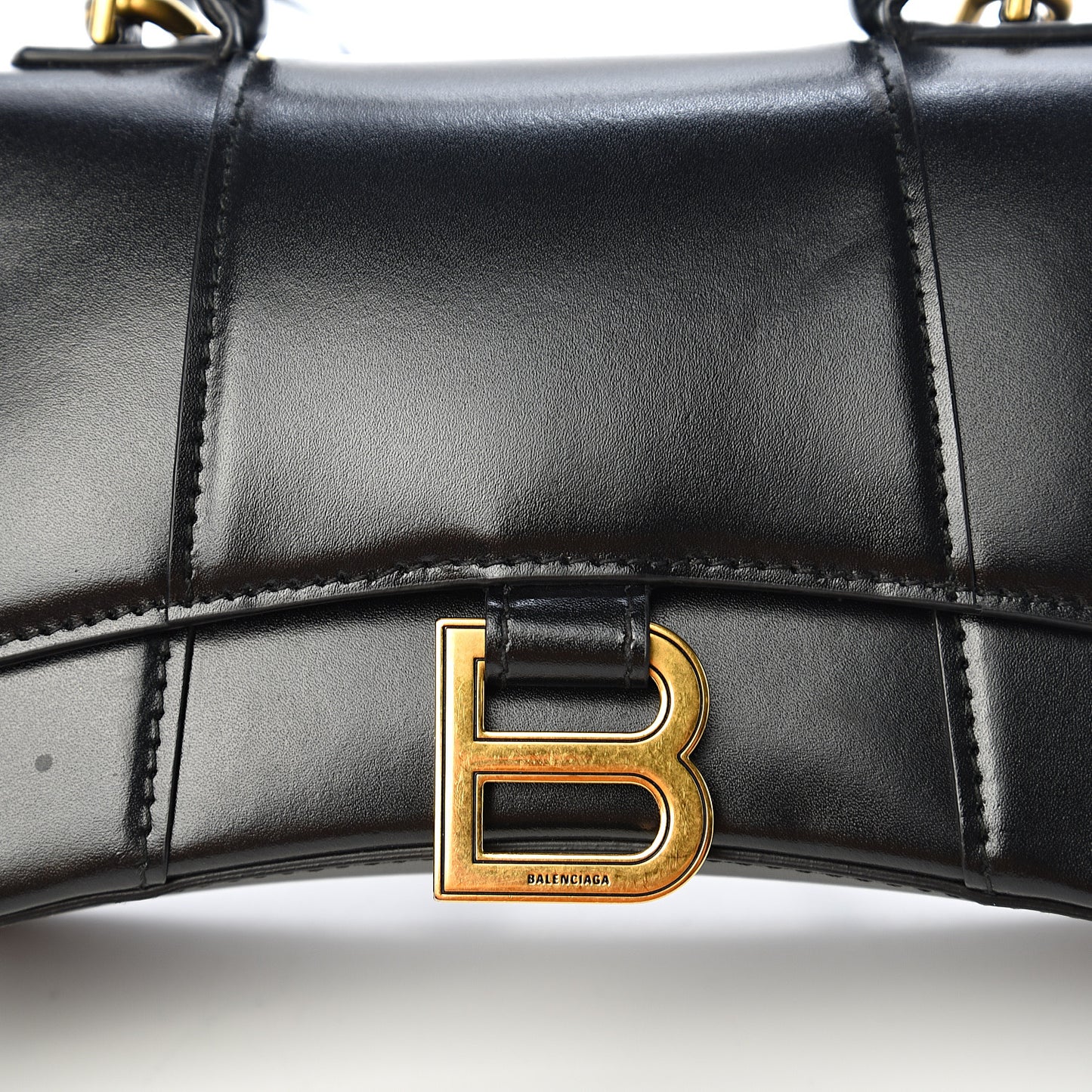 Shiny Box Calfskin Hourglass Top Handle Bag XS Black