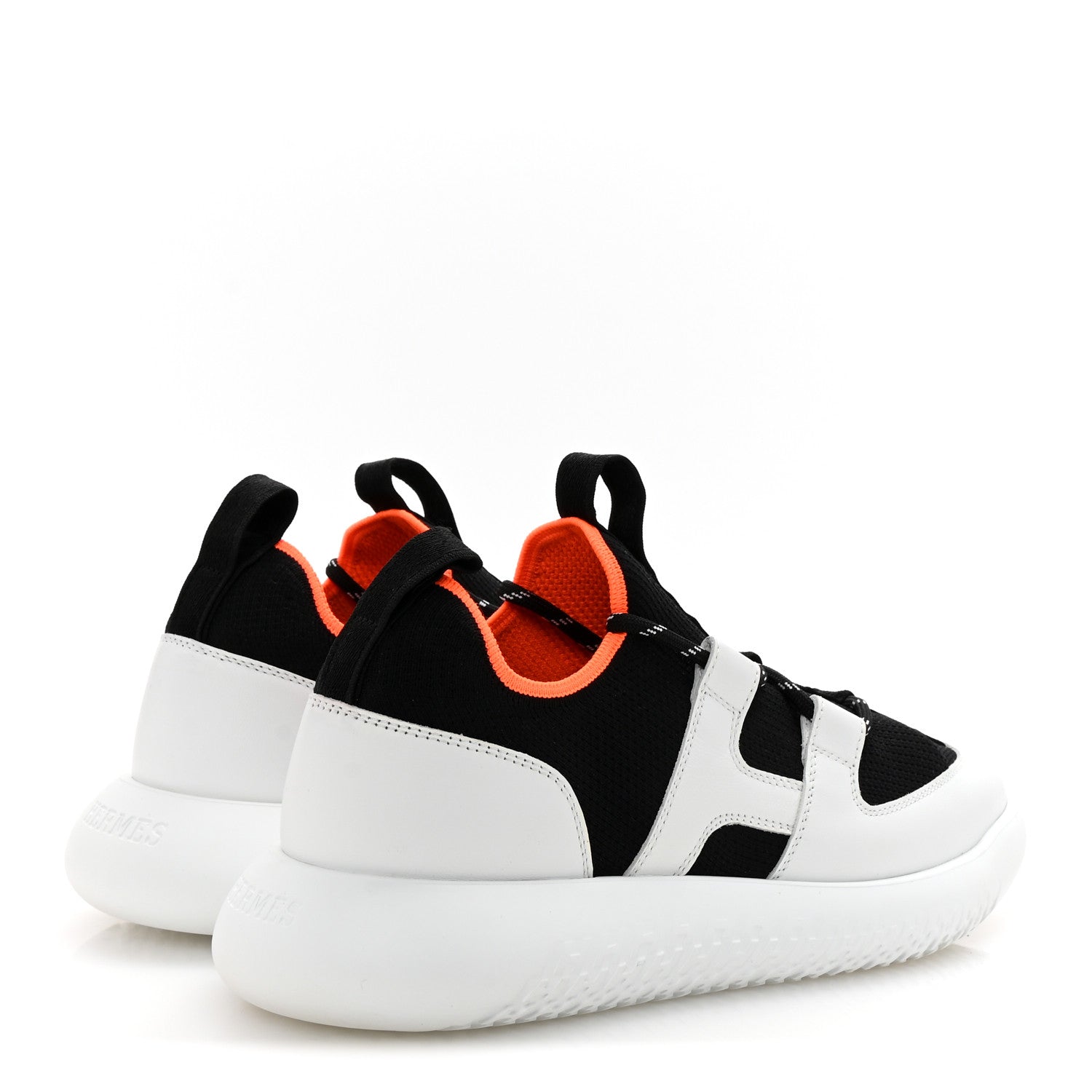 Hermes Technical Canvas Calfskin Womens Duel Sneakers 36.5 White