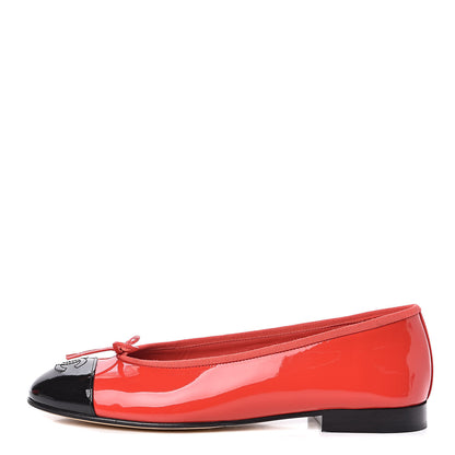 Chanel Patent Cap Toe Ballerina Flats 37 Red Black 1 of 8