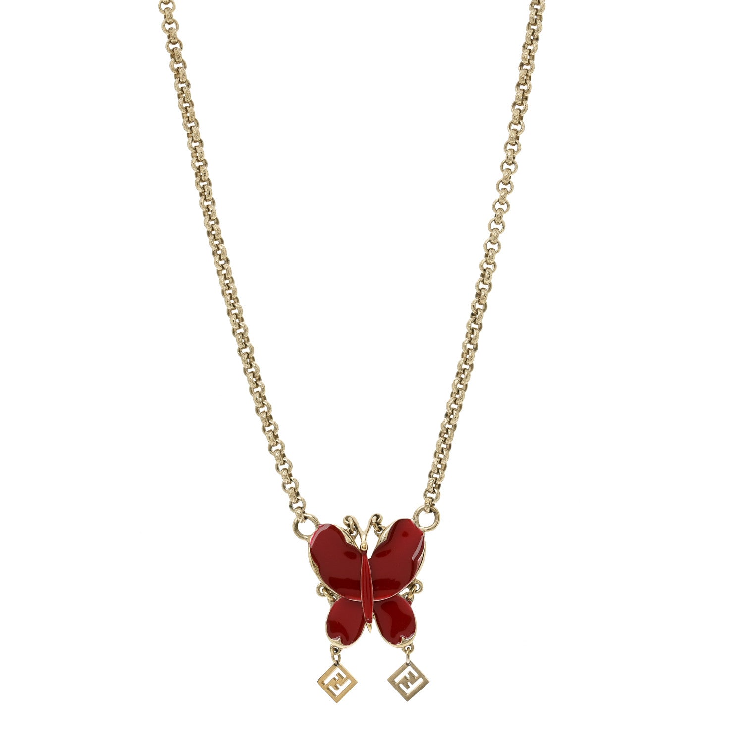 Fendi Metal Enamel Butterfly Pendant Necklace Rosso 1 of 7