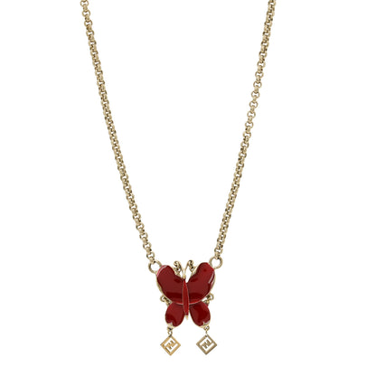Fendi Metal Enamel Butterfly Pendant Necklace Rosso 1 of 7