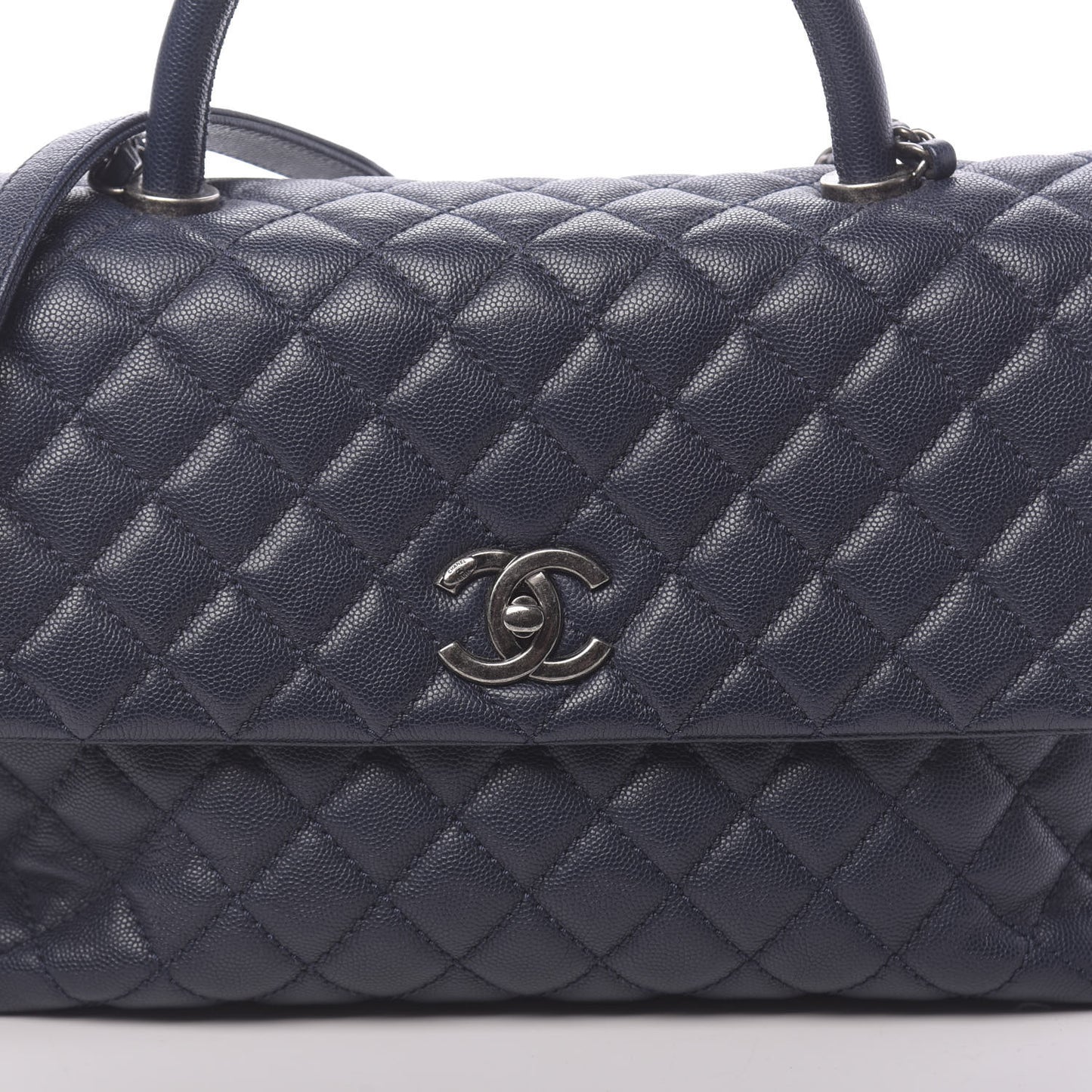 Caviar Quilted Medium Coco Handle Flap Navy Blue