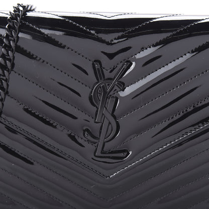 Saint Laurent Patent Matelasse Chevron Monogram Chain Wallet Black 9 of 10