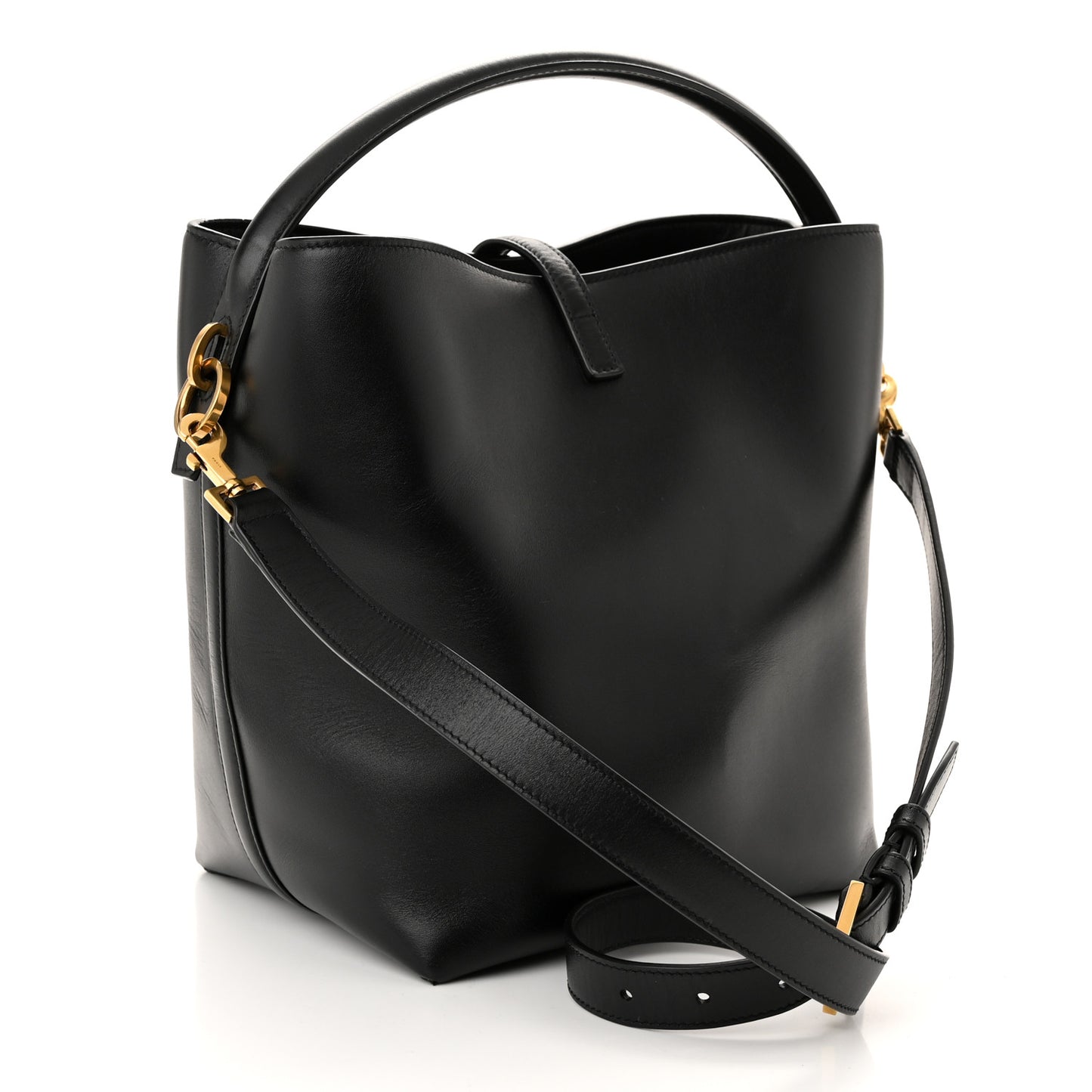 Shiny Calfskin Le 37 Bucket Bag Black