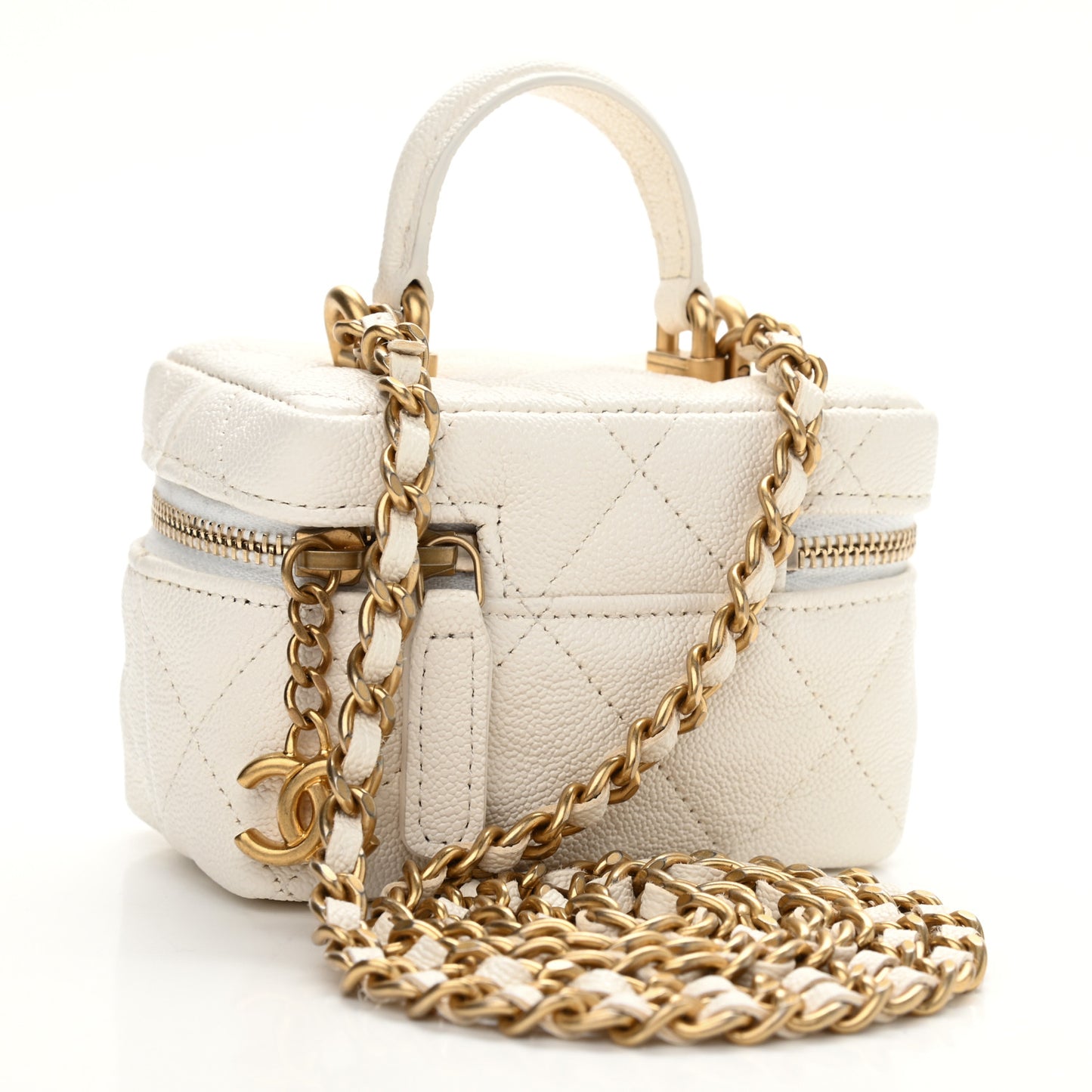 Caviar Quilted Mini Top Handle Vanity With Chain White