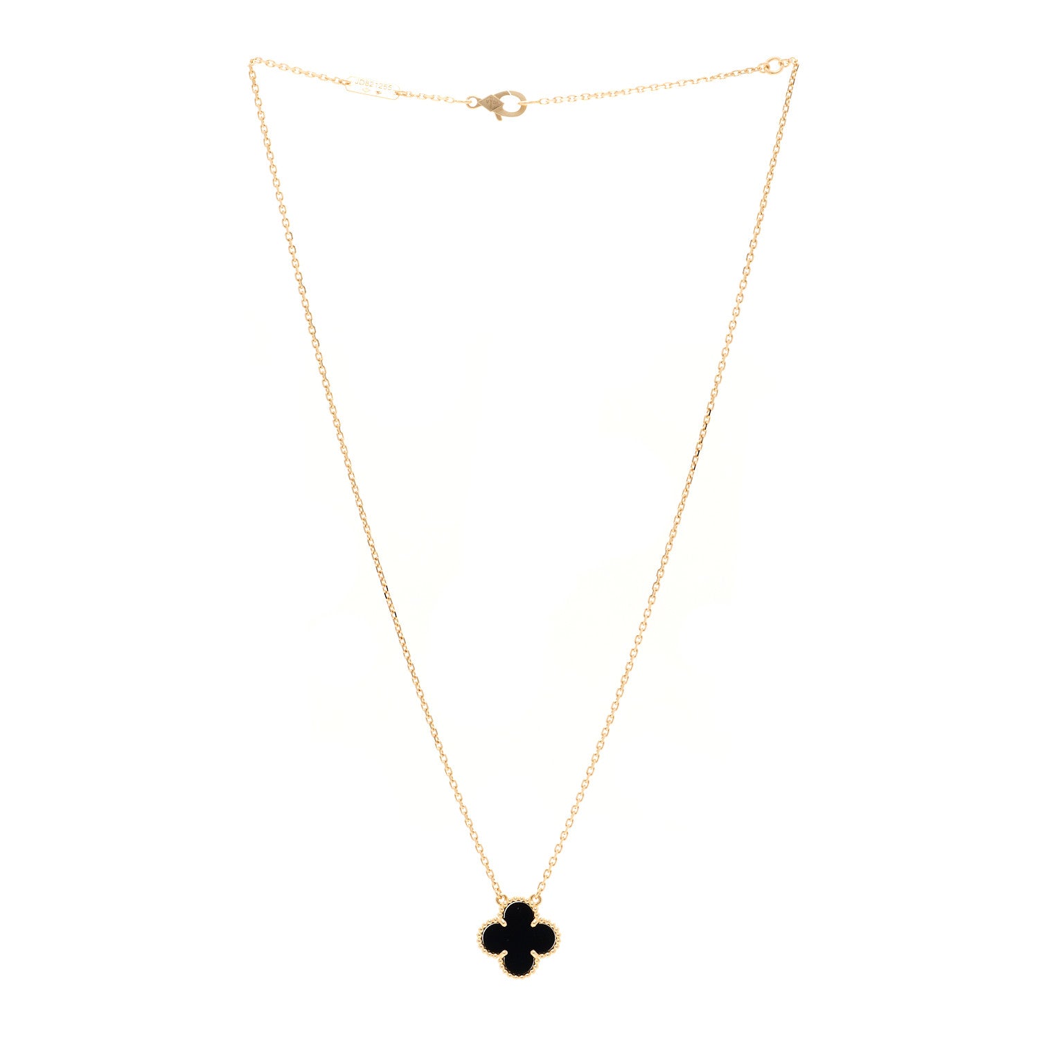 Van Cleef & Arpels 18K Yellow Gold Black Onyx Vintage Alhambra Pendant Necklace 3 of 4