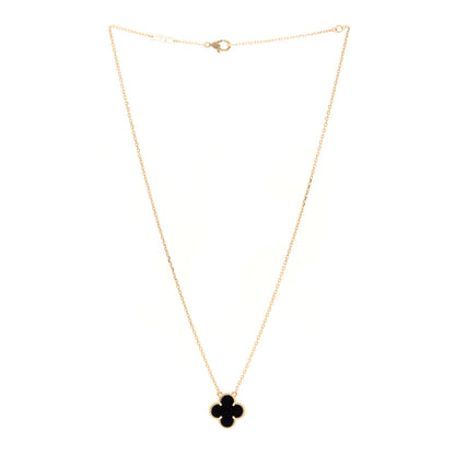 Van Cleef & Arpels 18K Yellow Gold Black Onyx Vintage Alhambra Pendant Necklace 3 of 4