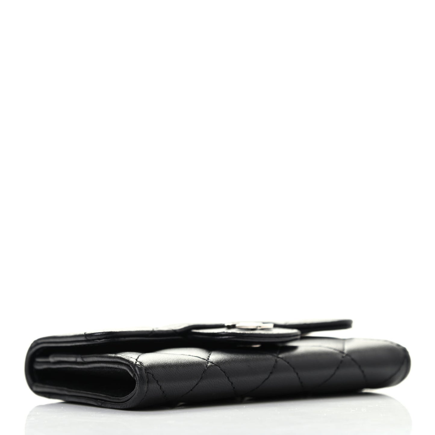 Lambskin Quilted Flap Card Holder Black