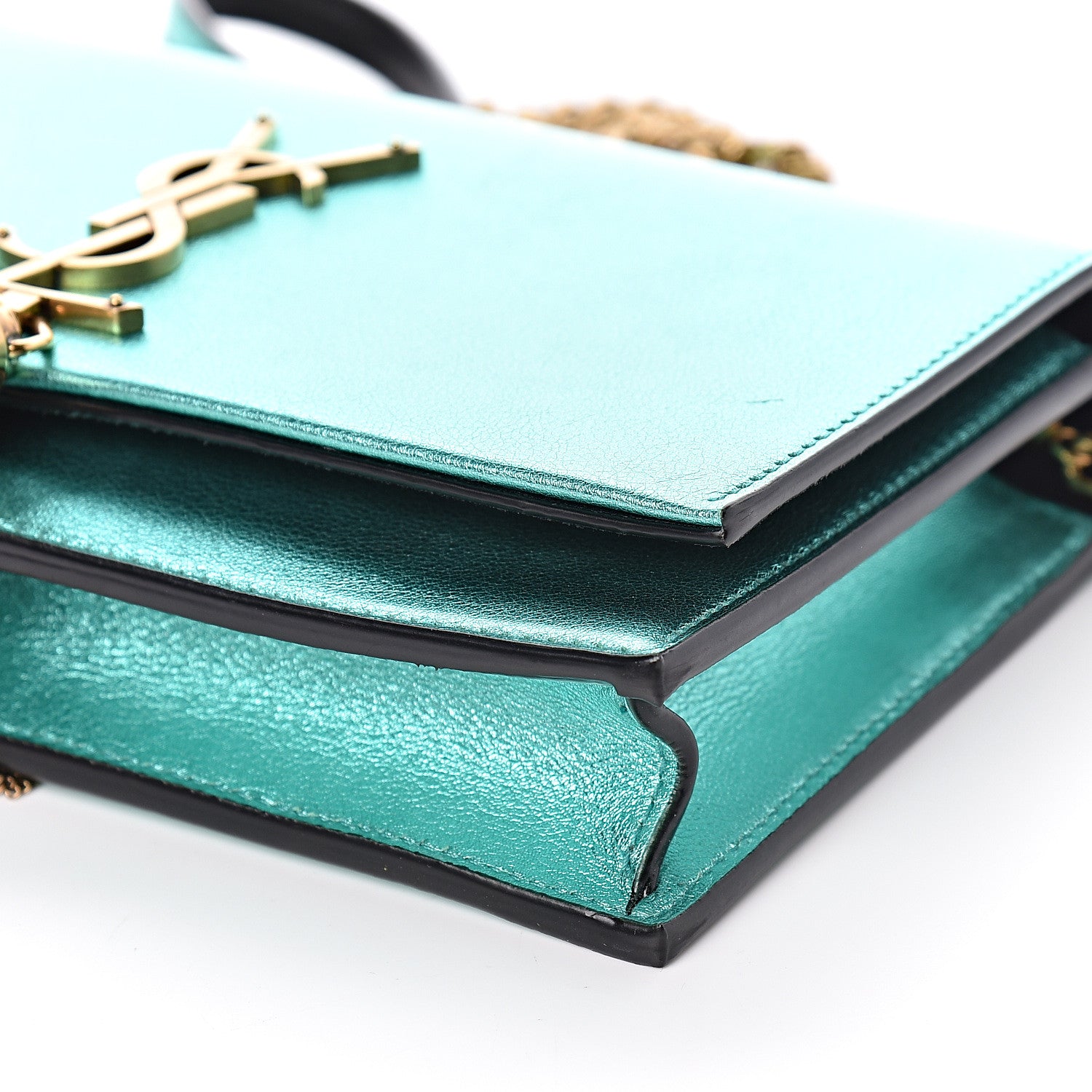 Saint Laurent Laminated Calfskin Classic Monogram Kate Tassel Chain Wallet Green 8 of 10