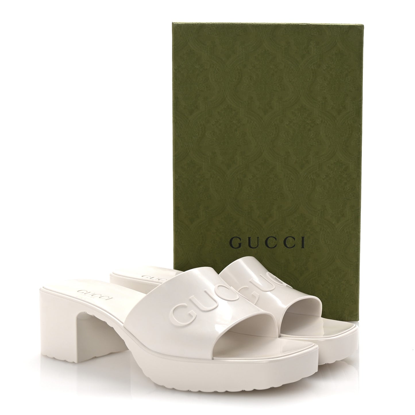 Rubber Gucci Logo Womens Platform 20/60mm Slide Sandals 41 Mystic White